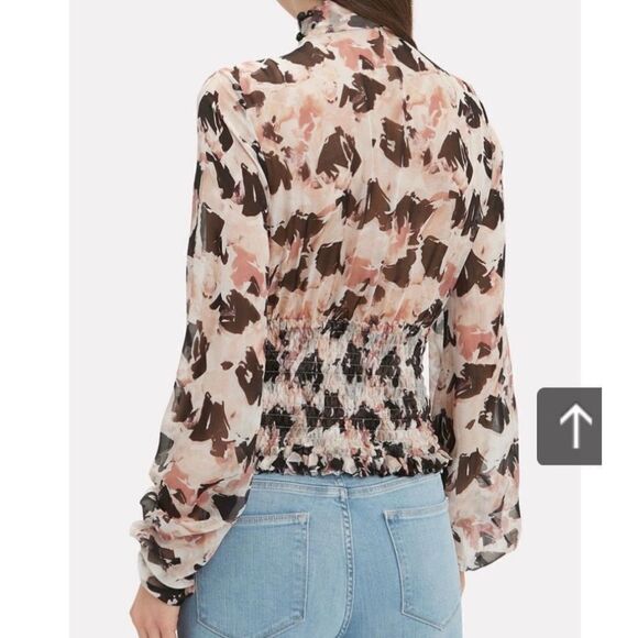 CAROLINE CONSTAS Sonya Smocked Silk Floral Print Sheer Blouse Women’s Size Small - Picture 2 of 12